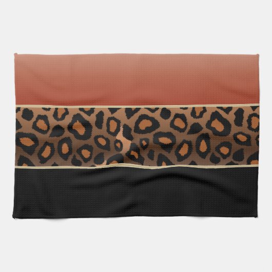 オレンジおよび黒い燃やされるヒョウのアニマルプリント キッチンタオル (横)