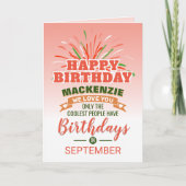 オレンジお洒落と緑の花火カッコいい誕生日 カード (正面)