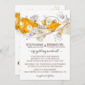 オレンジお洒落ハートフラワーズ結婚式招待状 招待状 (正面/裏面)