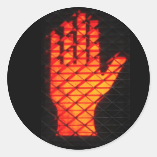 オレンジお洒落色のストップライト「WAIT」ハンドシンボル ラウンドシール (正面)