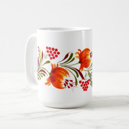 オレンジお洒落色の花マグ コーヒーマグカップ