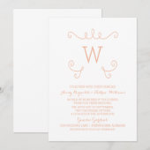 オレンジお洒落色の花柄モノグラムの結婚式の招待 招待状 (正面/裏面)