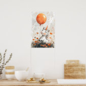 オレンジお洒落色の花畑の白ユニコーンIll ポスター (キッチン)