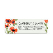 オレンジお洒落色の赤いポピーの花の水色 ラベル (正面)