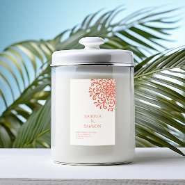 オレンジお洒落色の赤い花色のキャンドルラベル フードラベル