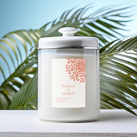 オレンジお洒落色の赤い花色のキャンドルラベル フードラベル