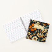 オレンジお洒落色の野花と鳥のフォークアート ノートブック (内部)