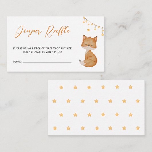 オレンジかわいいキツネ赤ちゃんシャワーおむつラッフル エンクロージャーカード (正面/裏面)