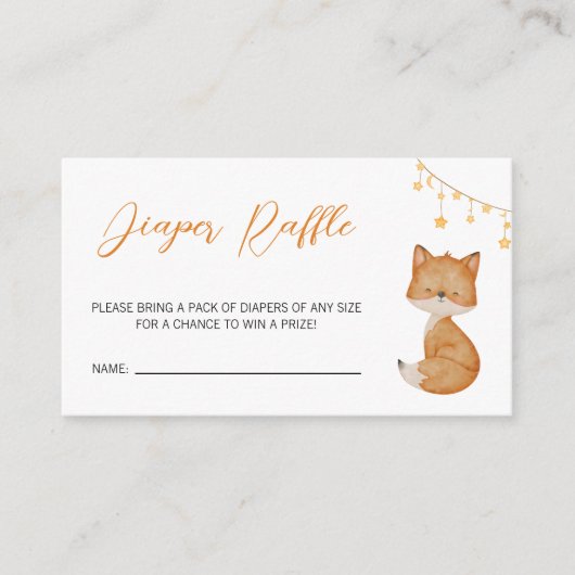 オレンジかわいいキツネ赤ちゃんシャワーおむつラッフル エンクロージャーカード (正面)