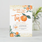 オレンジかわいこちゃんセカンド誕生日金ゴールドグリッター 招待状 (スタンド正面)