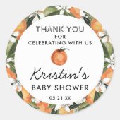 オレンジかわいこちゃんベビーシャワーありがとうお願い ラウンドシール (正面)