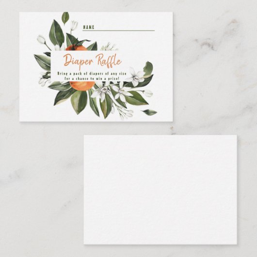 オレンジかわいこちゃんベビーシャワーおむつラッフル エンクロージャーカード (正面/裏面)