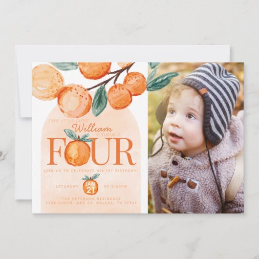 オレンジかわいこちゃん4歳の誕生日パーティー 招待状 (正面)