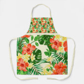 オレンジかわいらしと黄色の花の混合プリント エプロン (正面)