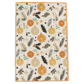 オレンジかわいらしのスライスと松のクリスマス ミディアムペーパーバッグ (正面)