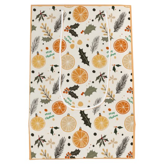 オレンジかわいらしのスライスと松のクリスマス ミディアムペーパーバッグ (裏面)