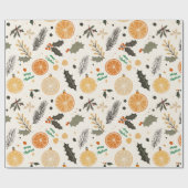オレンジかわいらしのスライスと松のクリスマス ラッピングペーパー (フラット)