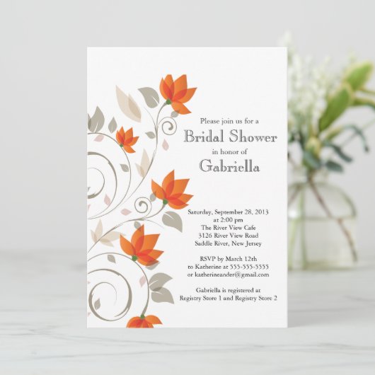 オレンジかわいらしフローラつる植物ブライダルシャワー 招待状 (スタンド正面)