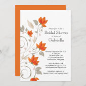 オレンジかわいらしフローラつる植物ブライダルシャワー 招待状 (正面/裏面)