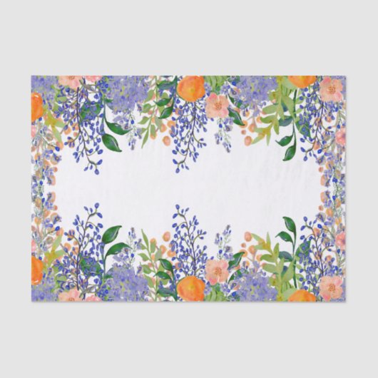 オレンジかわいらしブルーフローラ水彩 薄葉紙 (正面)