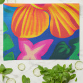 オレンジかわいらし色のハイビスカスクッチンデッキタオル キッチンタオル (折り畳み)