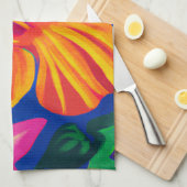 オレンジかわいらし色のハイビスカスクッチンデッキタオル キッチンタオル (四つ折り)