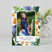 オレンジかわいらし色の水色の果実クリスマスフォト 箔シーズンカード (立ち正面)