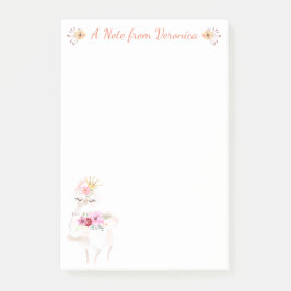 オレンジかわいらし色の花とゴールデンクラウンを持つラマ ポストイット