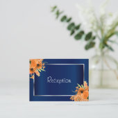 オレンジかわいらし色の花オンネイビーブルー – 披露宴 エンクロージャーカード (スタンド正面)
