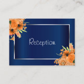 オレンジかわいらし色の花オンネイビーブルー – 披露宴 エンクロージャーカード (正面)