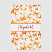 オレンジかわいらし色の蝶と名前をカスタムする ゴルフタオル (正面)