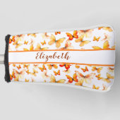 オレンジかわいらし色の蝶と名前をカスタムする ゴルフヘッドカバー (正面)