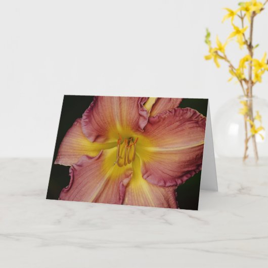 オレンジかわいらし色の赤ゆり花ノートカード カード (黄色い花)