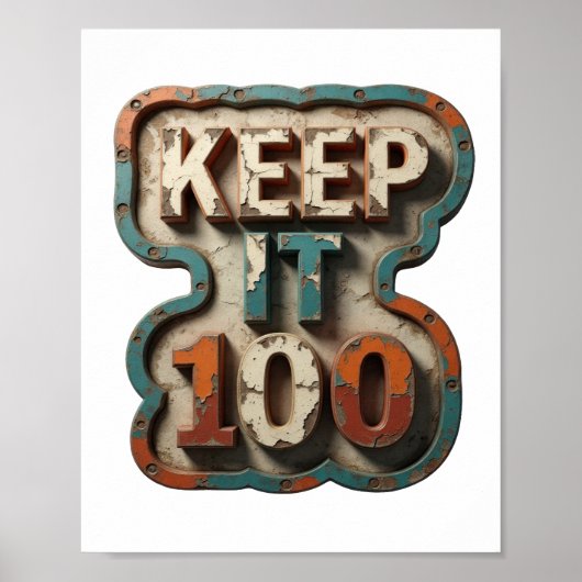 オレンジがかっこいいKEEP IT 100スローガンデザイン ポスター (正面)