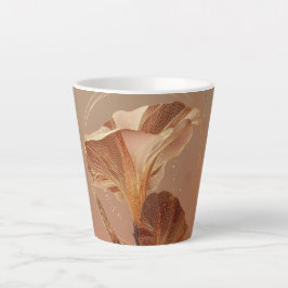 オレンジがかったカラーリリーのボタニカルアート カフェラテマグ