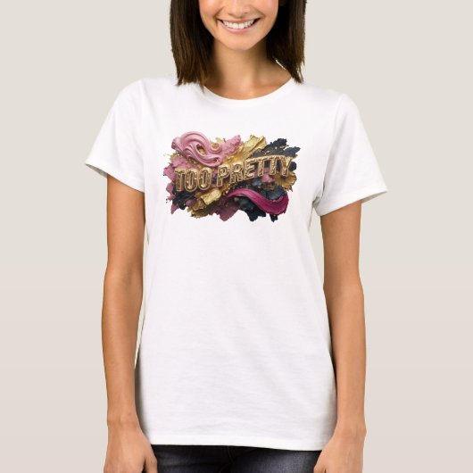 オレンジがかわいい3Dテキストアート TOO PRETTY Tシャツ (正面)