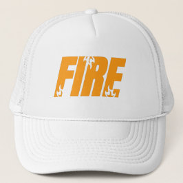 オレンジがインパクト大のFIREフレームデザイン白トラッカーズハット キャップ
