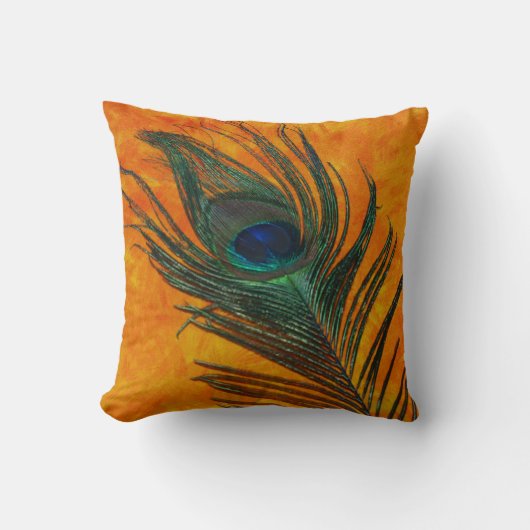 オレンジが付いている孔雀の羽 クッション (正面)