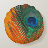 オレンジが付いている孔雀の羽 ラウンドクッション (裏面)