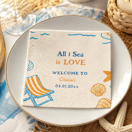 オレンジが印象的な「All I Sea Is Love Coastal Bold Beach」デザイ スタンダードカクテルナプキン