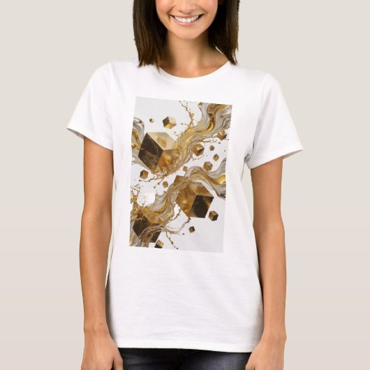 オレンジが印象的なGOLDEN CUBES AND LIQUID SPLASHES Tシャツ (正面)