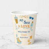 オレンジが鮮やかな「All I Sea Is Love Coastal Bold Beach」デザイ 紙コップ (正面)