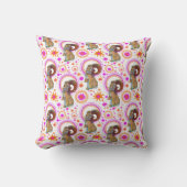 オレンジきらめく色とピンク色のバニー クッション (正面)