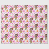 オレンジきらめく色とピンク色のバニー ラッピングペーパー (フラット)