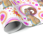 オレンジきらめく色とピンク色のバニー ラッピングペーパー (ロールコーナー)