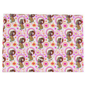 オレンジきらめく色とピンク色のバニー ラージペーパーバッグ (裏面)