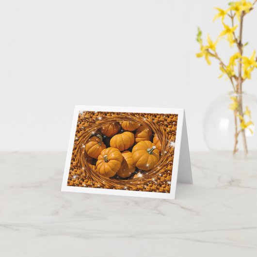 オレンジきらめく色のカボチャと渦巻きタイ縁どル カード (黄色い花)