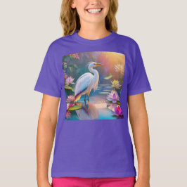 オレンジくちばしの白サギ ファンタジー 鳥 Tシャツ