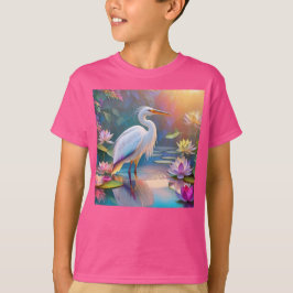 オレンジくちばしの白サギ ファンタジー 鳥 Tシャツ