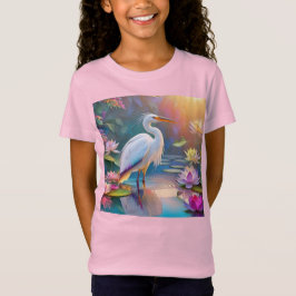 オレンジくちばしの白サギ ファンタジー 鳥 Tシャツ
